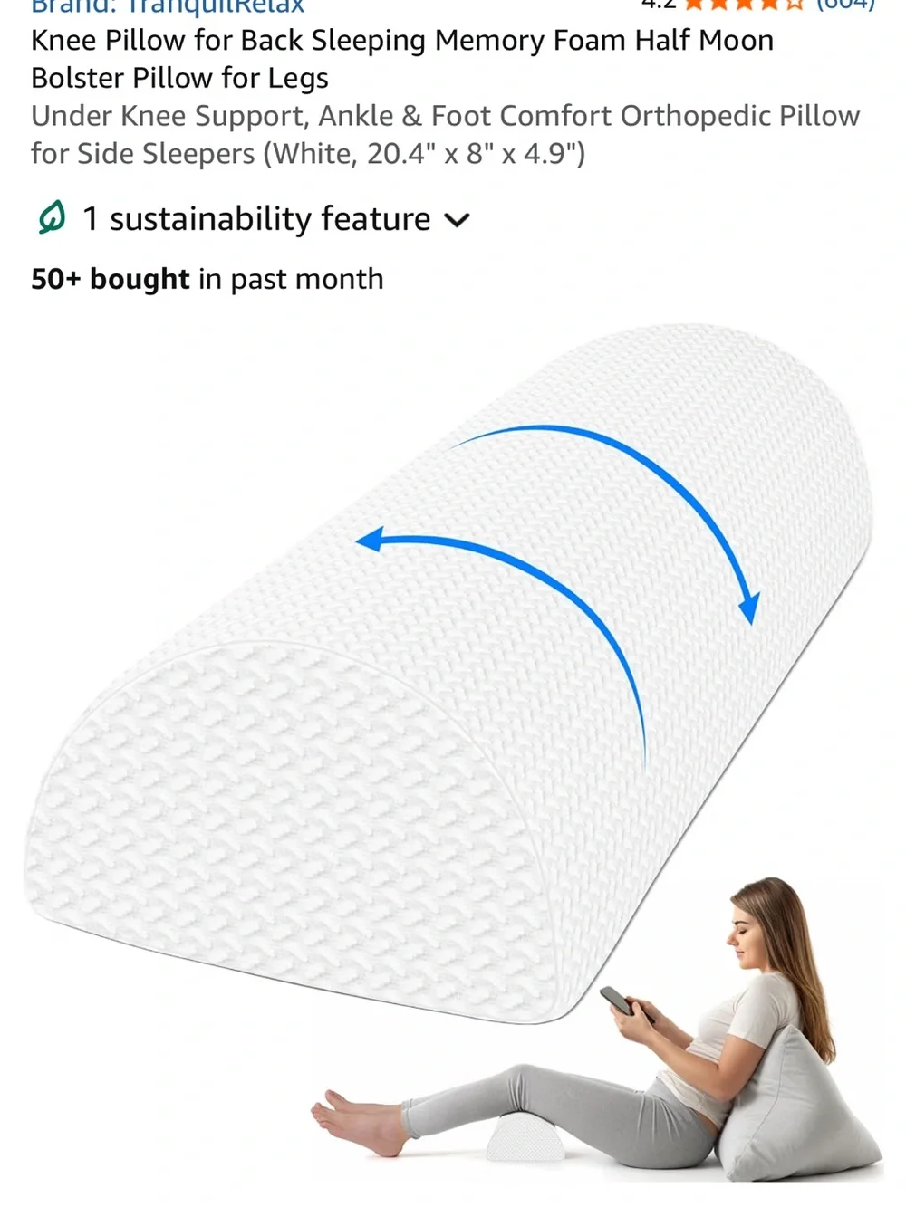 White Half-Moon Knee Pillow for Back & Side Support